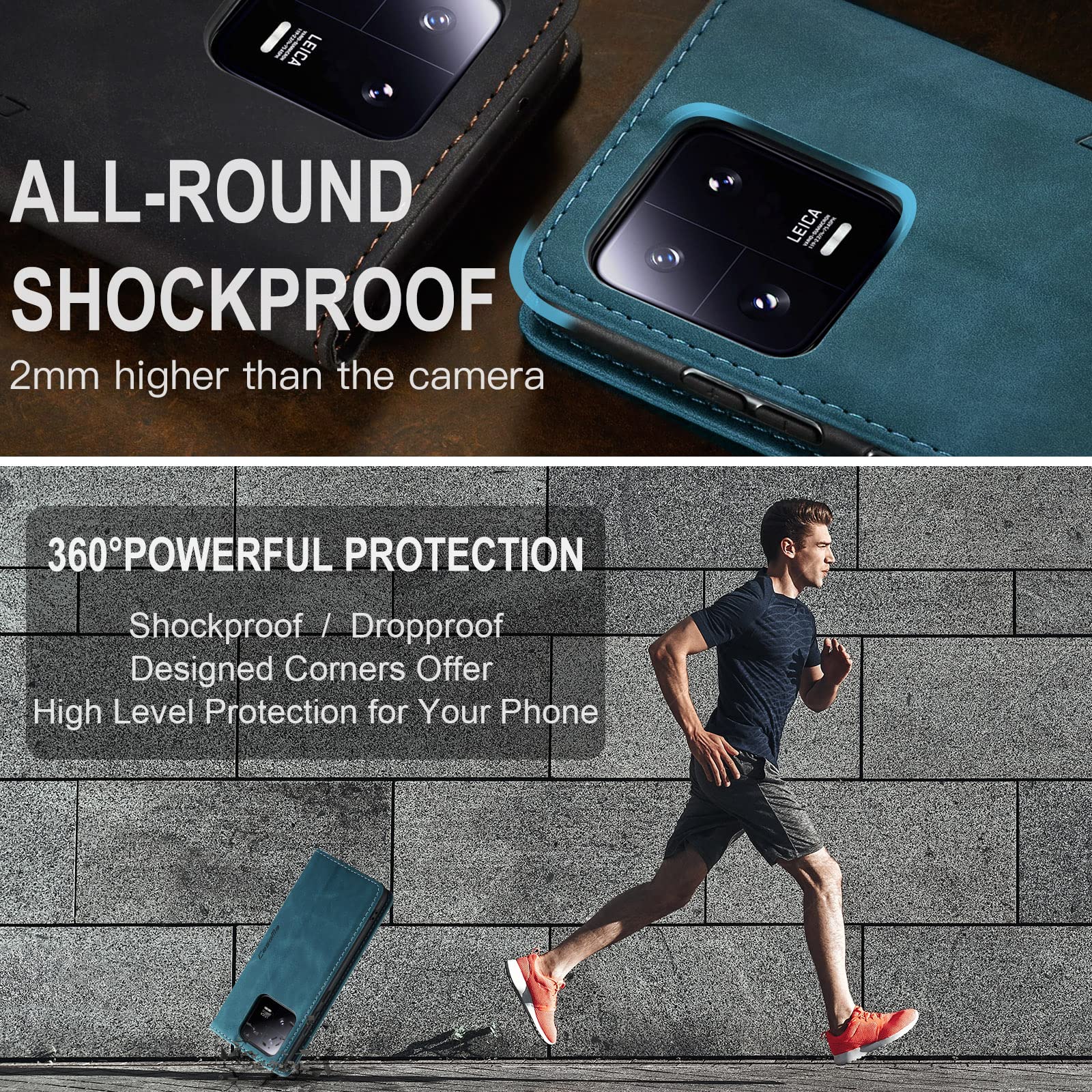 Monweicz Cover Compatibile con Xiaomi Redmi Note 13 Pro 5G, Custodia Portafoglio con Slot per Scheda, Protezione Completa Premium in Pelle PU, Flip Libro Magnetica Redmi Note 13 Pro 5G, Blu-verde