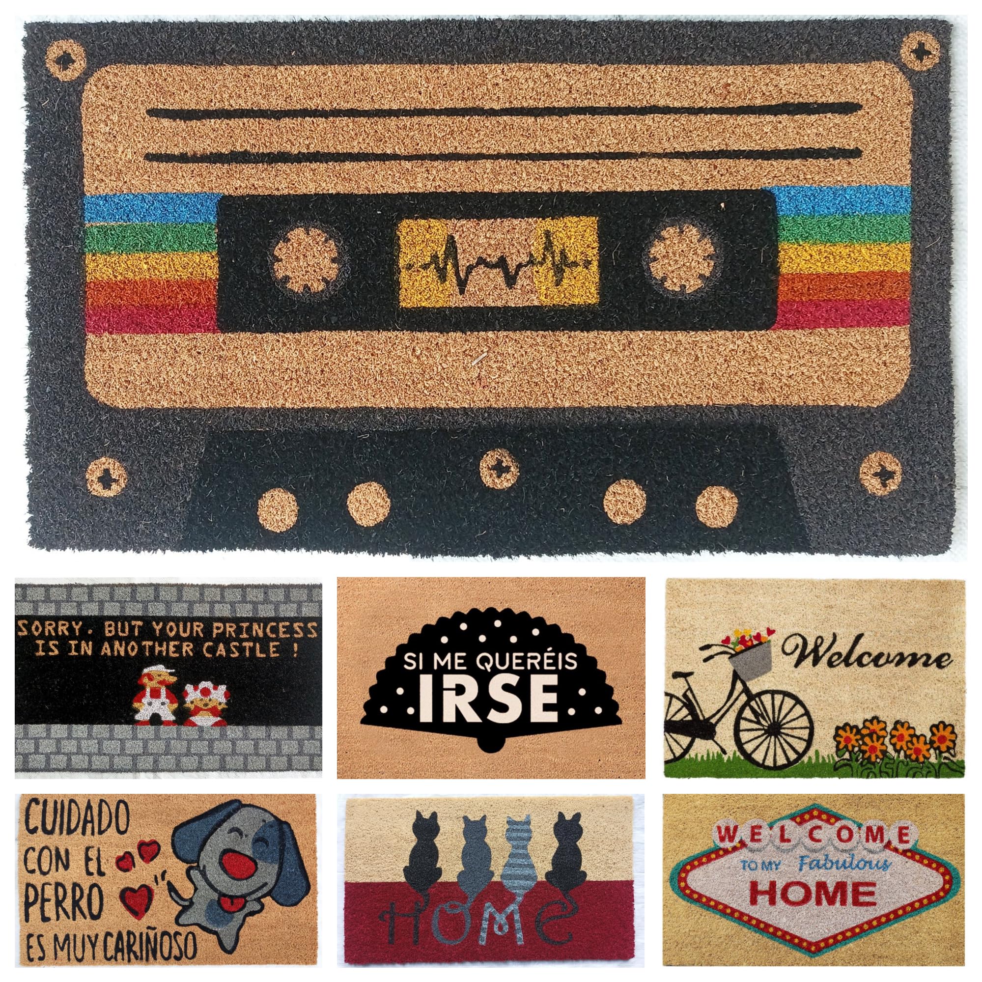 DONATELLA Felpudo Coco Dibujo con Base Antideslizante de PVC - 40x70 cm, Casette