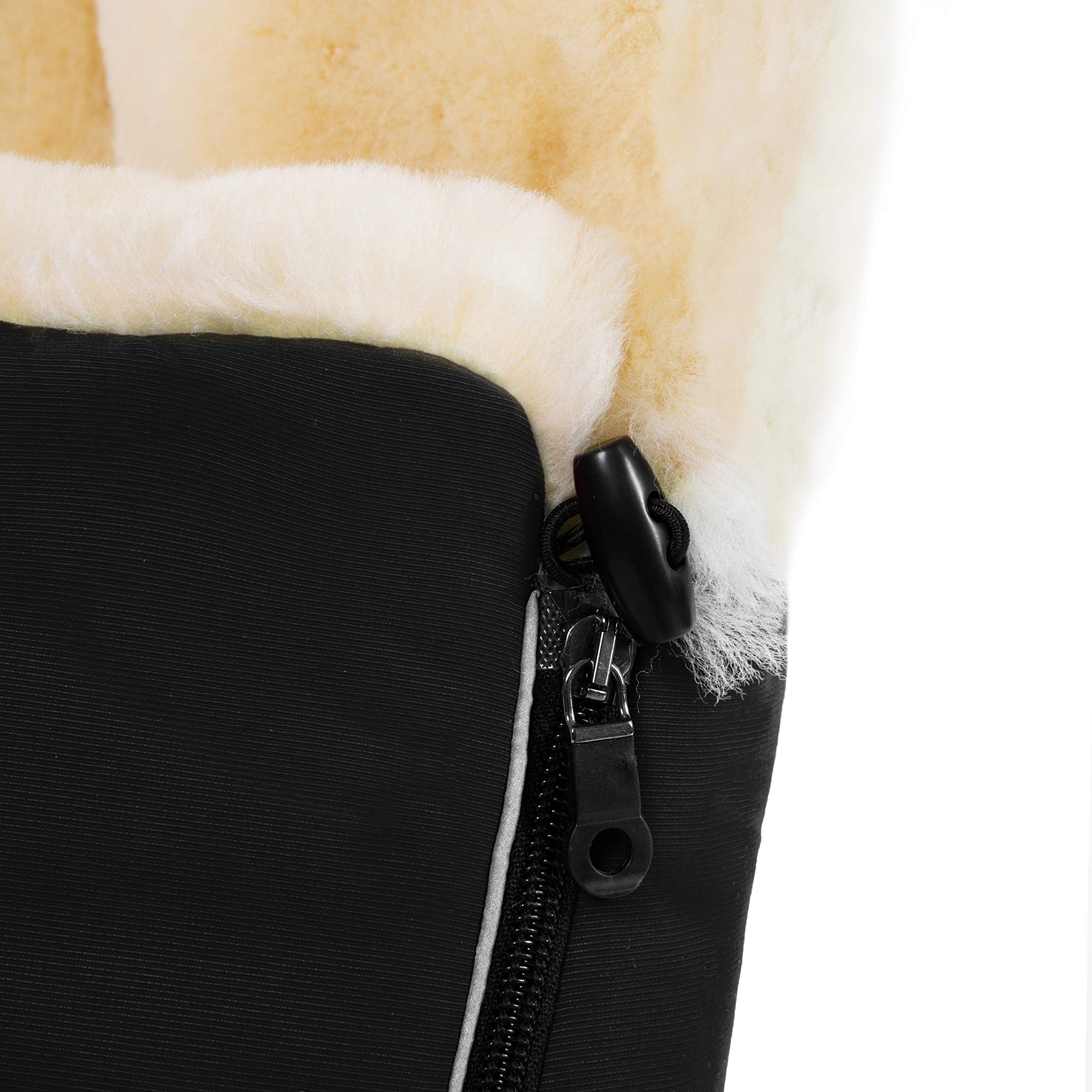 WERNER CHRIST Saco de bebé de piel de cordero FLIMS LUXE – Saco para cochecito de bebé de piel de oveja completa (de 6 a 36 meses) – Piel médica universal con ranuras largas en negro (negro)