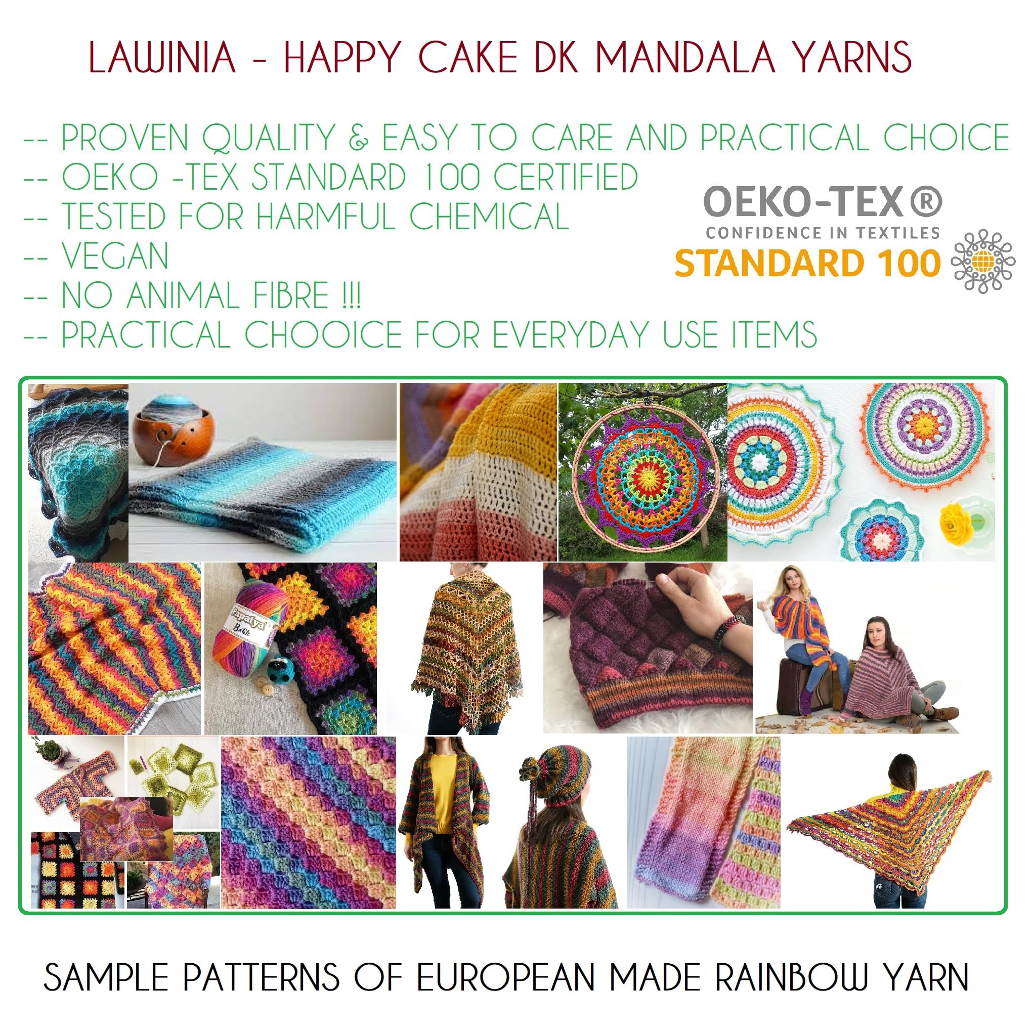 LAWINIA Happy Cake Premium Rainbow Yarn DK, Pack of 3 Each 150g, 530m Cake DK Knitting Yarn - Image 2