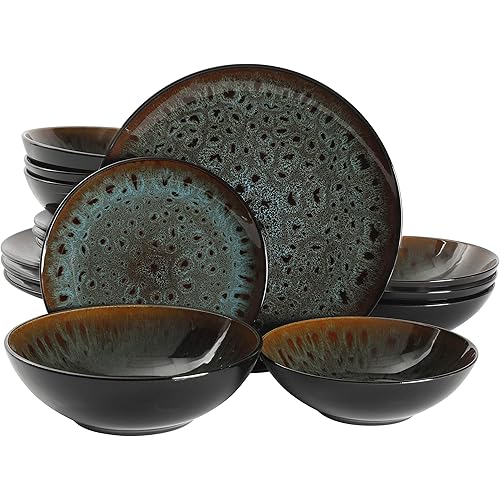 Gibson Elite Kyoto Double Bowl Dinnerware Set, Service for 4 (16pcs), Teal