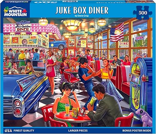White Mountain Juke Box Diner - Rompecabezas de 500 piezas para adultos y niños - Actividad familiar divertida - 24 x 30 pulgadas
