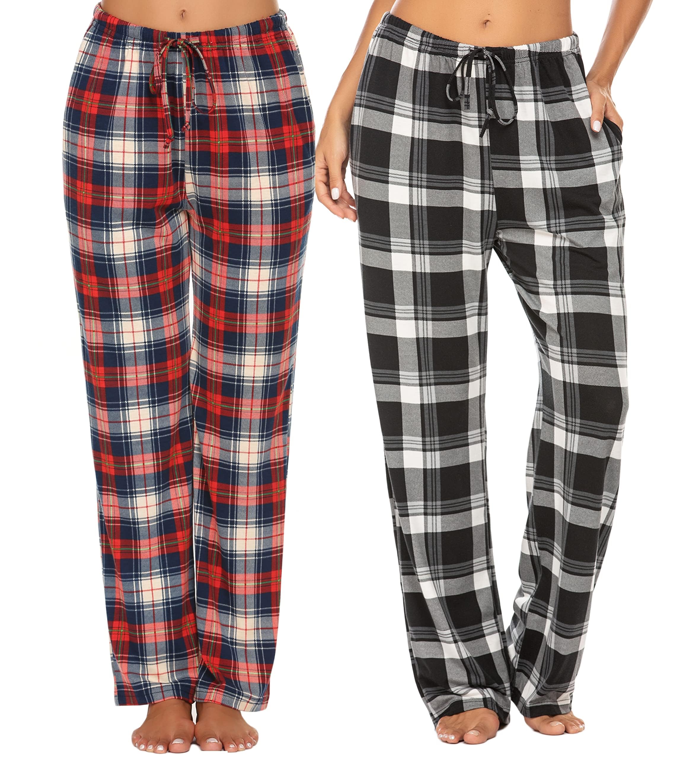 Ekouaer 2 Pièces Bas de Pyjama Femmes Pantalon Pyjama Femme à Carreaux Pantalon de Nuit avec Poches Doux Pantalon Long Vêtements de Nuit S-XXL