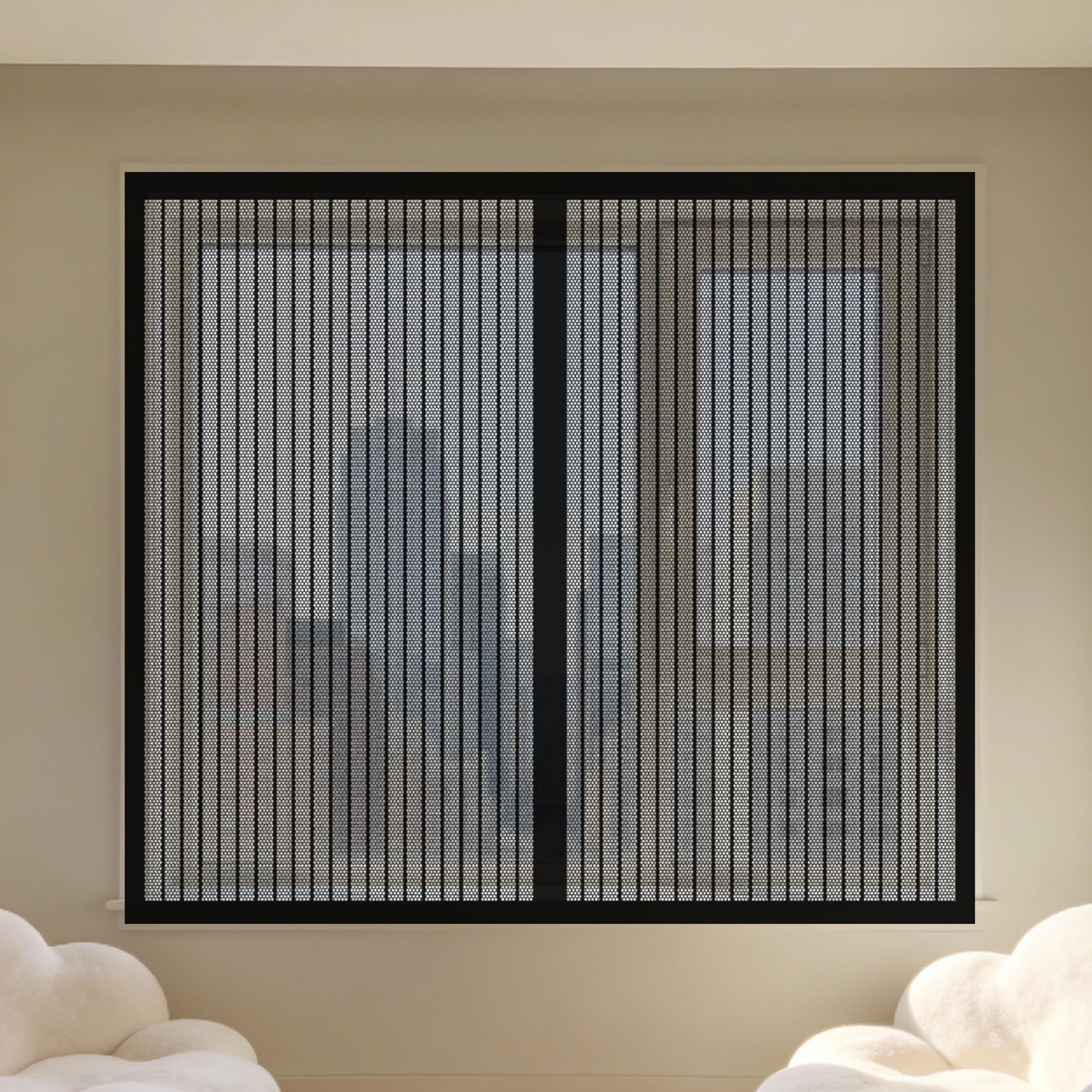 Magnetic Fly Screens Windows 155 x 175 cm Selfadhesive Tape Window Netting for Insects Custom Size for Living Room Bedroom Offfice, Black