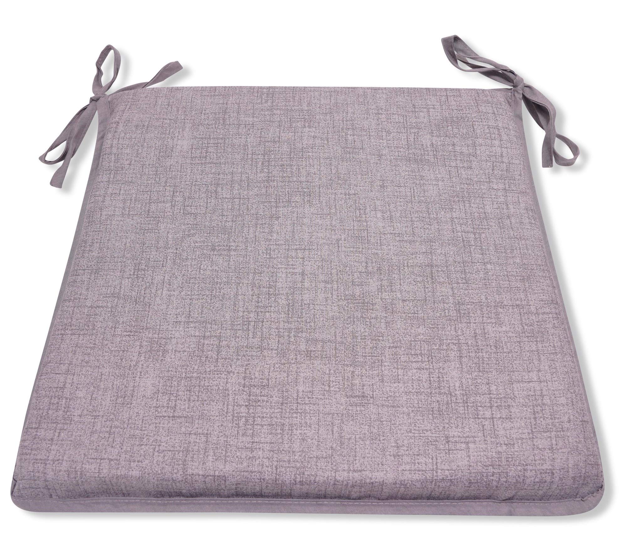 CnA Stores - Grey Set of 4 Kitchen Dining Garden Chair Cushion Seat Pads With Ties and Zipped Removable Covers (Hensley GREY)