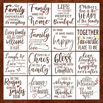 16 Word Stencils for Painting on Wood - Inspirational Stencil Set for Crafts Reusable Art Templates for Drawing - Farmhouse Stencils and Templates for Signs, Canvas and Craft Supplies