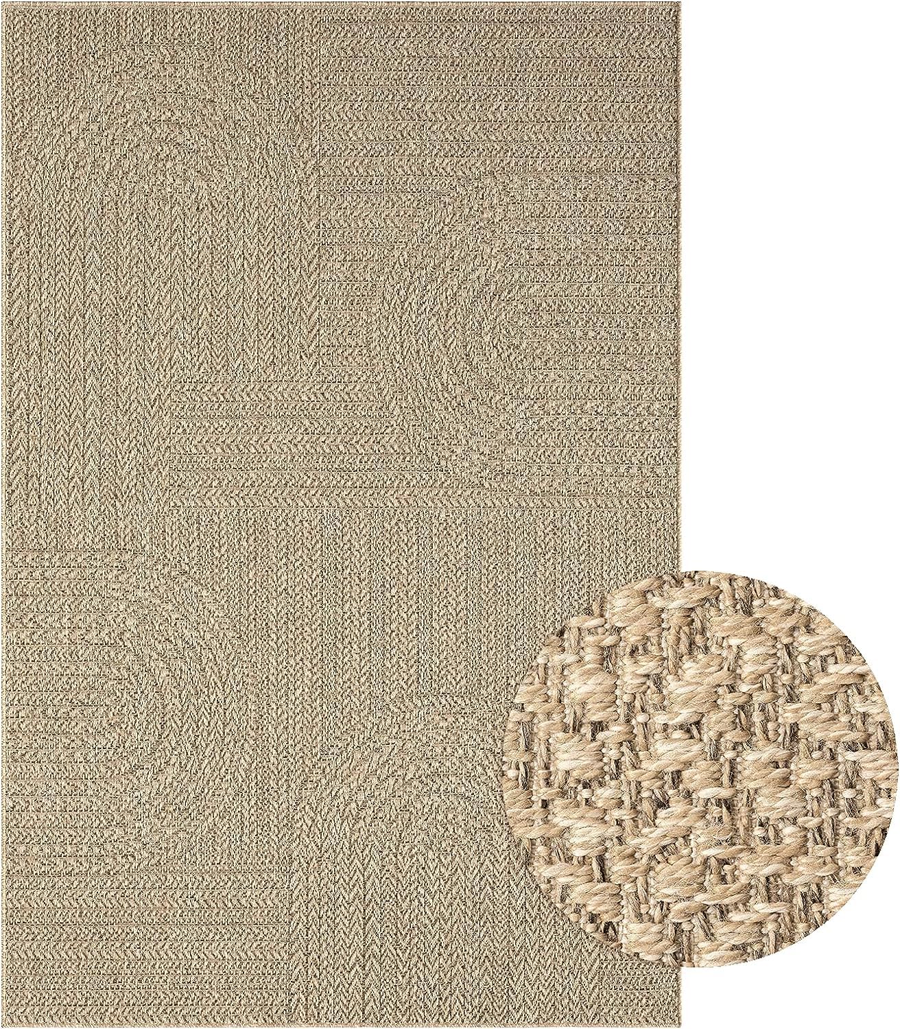 Mia's Alfombras Kinsley - Alfombra Resistente al Agua para Interior y Exterior, con Aspecto de Yute Natural, Ideal para Patio y jardín