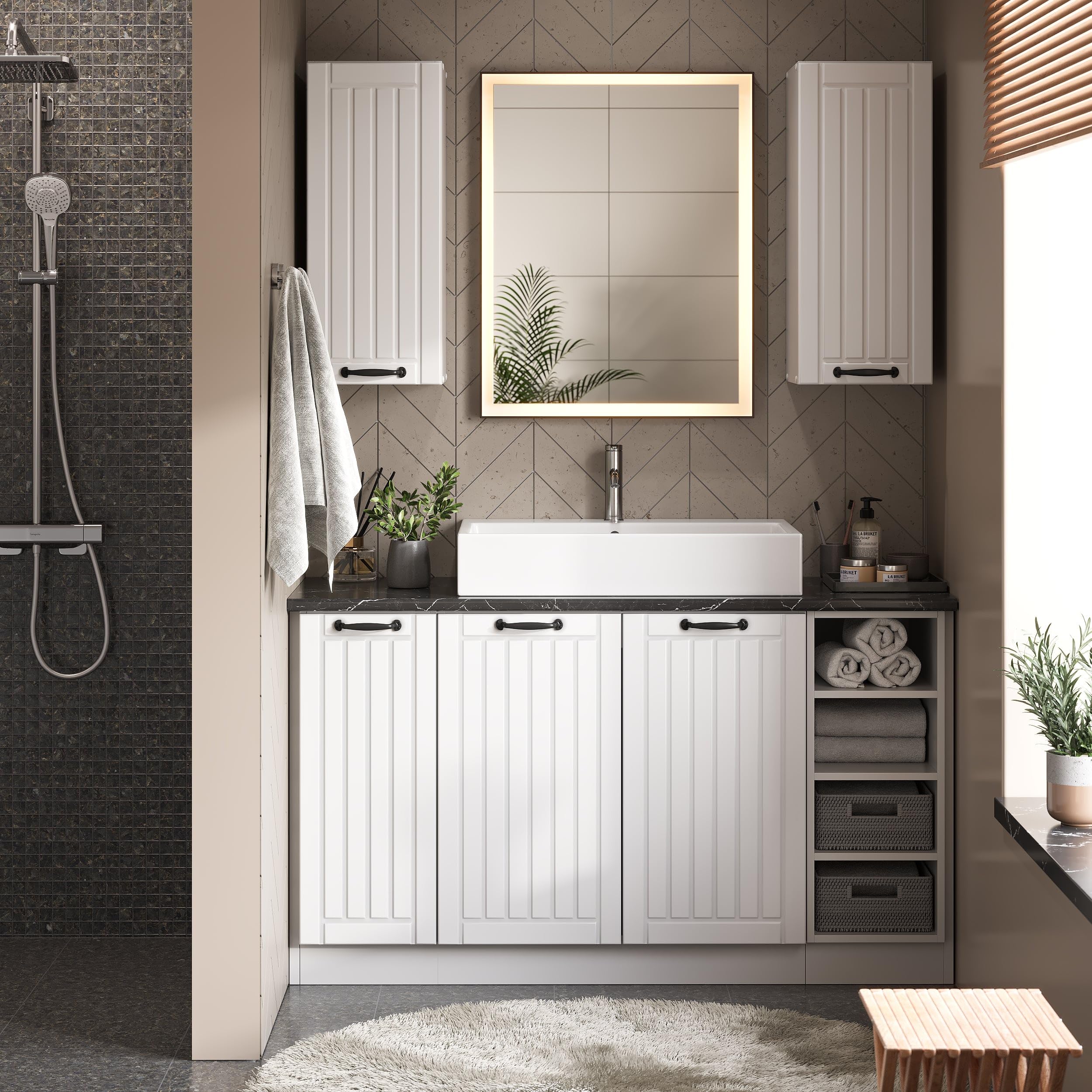Vicco Cassettiera da bagno Fame-Line, Verde-oro country, 80 x 82 cm | con 3 cassetti, senza piano di lavoro, per la conservazione di articoli da bagno e prodotti per la pulizia
