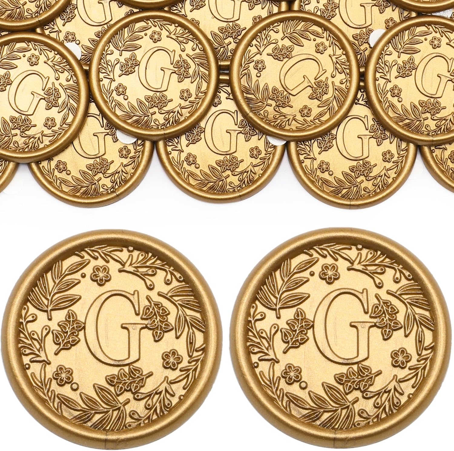SWANGSA Initial Alphabet G Wax Seal Stickers, 100 Pcs Antique Gold Botanical Flowers Letter Envelope Seal Stickers for Wedding Invitation, Christmas, Gift Wrapping