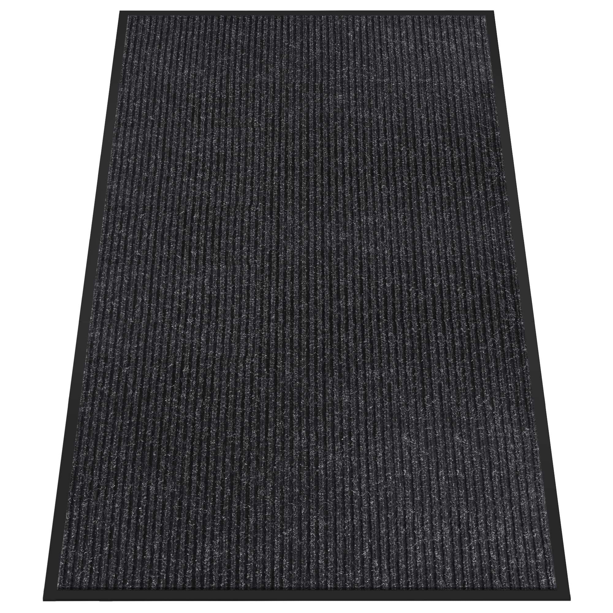 Indoor Outdoor Door Mat, 8' x 4' Doormat for Entryway, Rubber Backing Non Slip Front Door Mat Outside Entrance, Super Absorbent Commercial Floor Mat for Home Office, Black