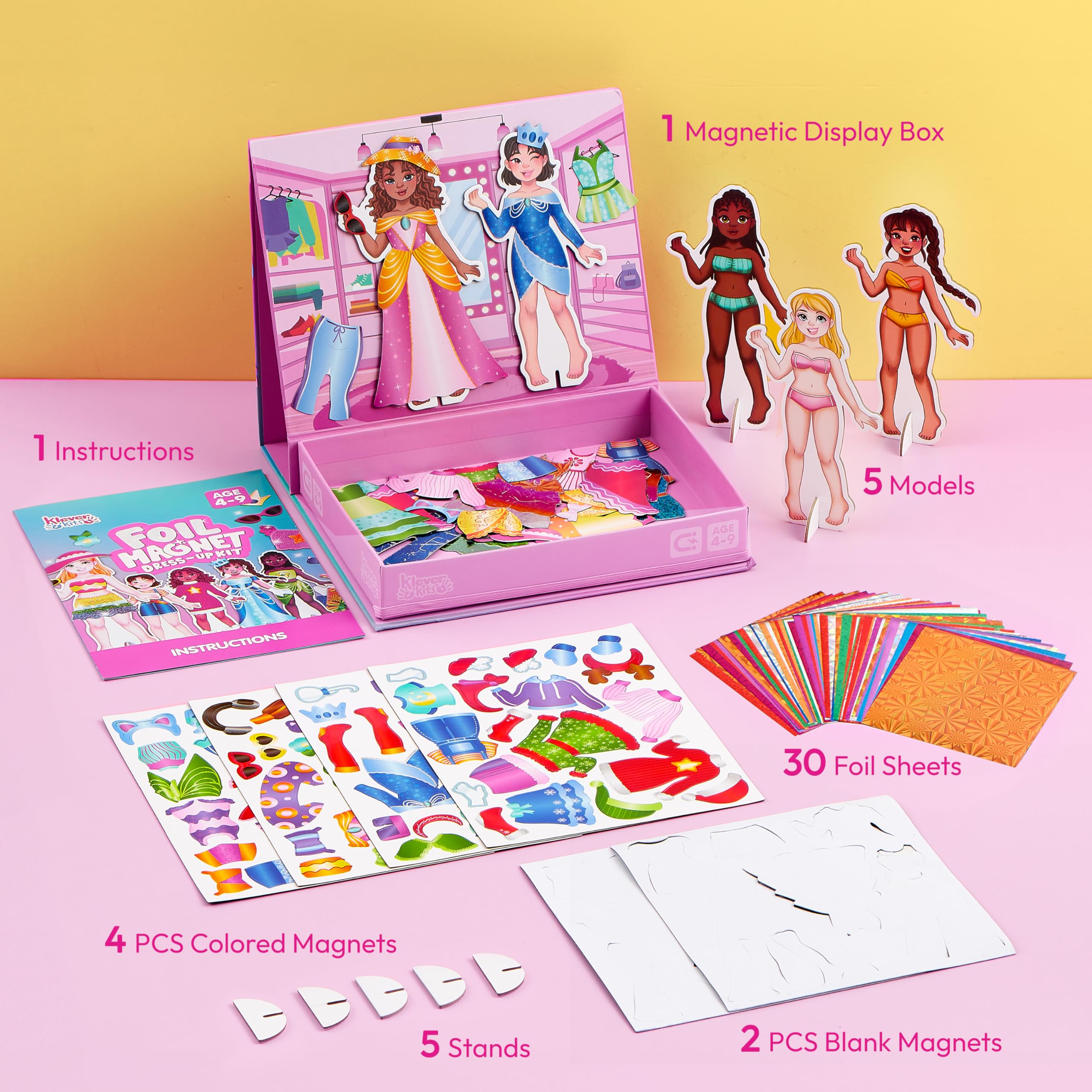 Amazon.com: JOVA Klever Kits Foil Magnet Dress-Up Kit, 2-in-1 Fashion DIY  Craft for Kids Paper Dolls for Girls Ages 4 5 6 7 8 9 Travel Activity  Birthday Gifts with Display Box : Toys & Games