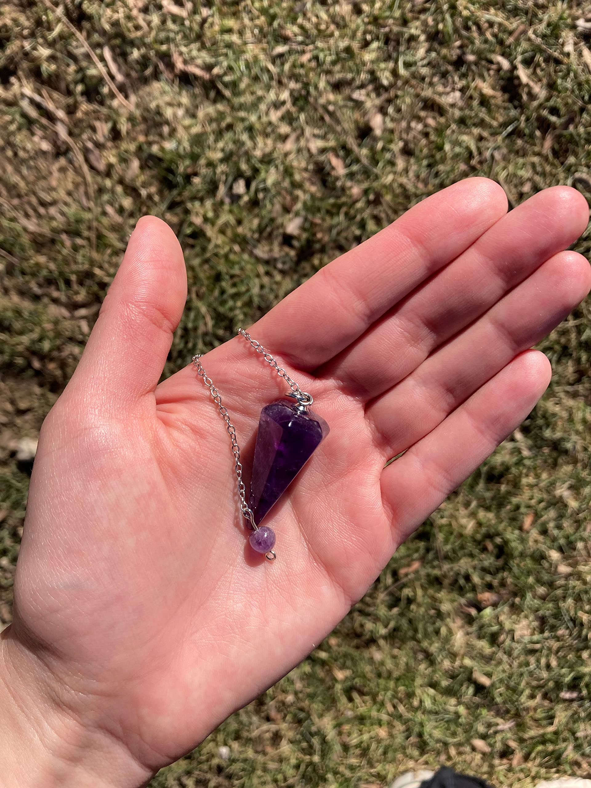 Péndulo de Cristal unisex, piedra natural Amatista, Péndulo Hexagonal Vintage para Radiestesia, Chakra, Reiki, Adivinación, Meditación, Wicca - 4