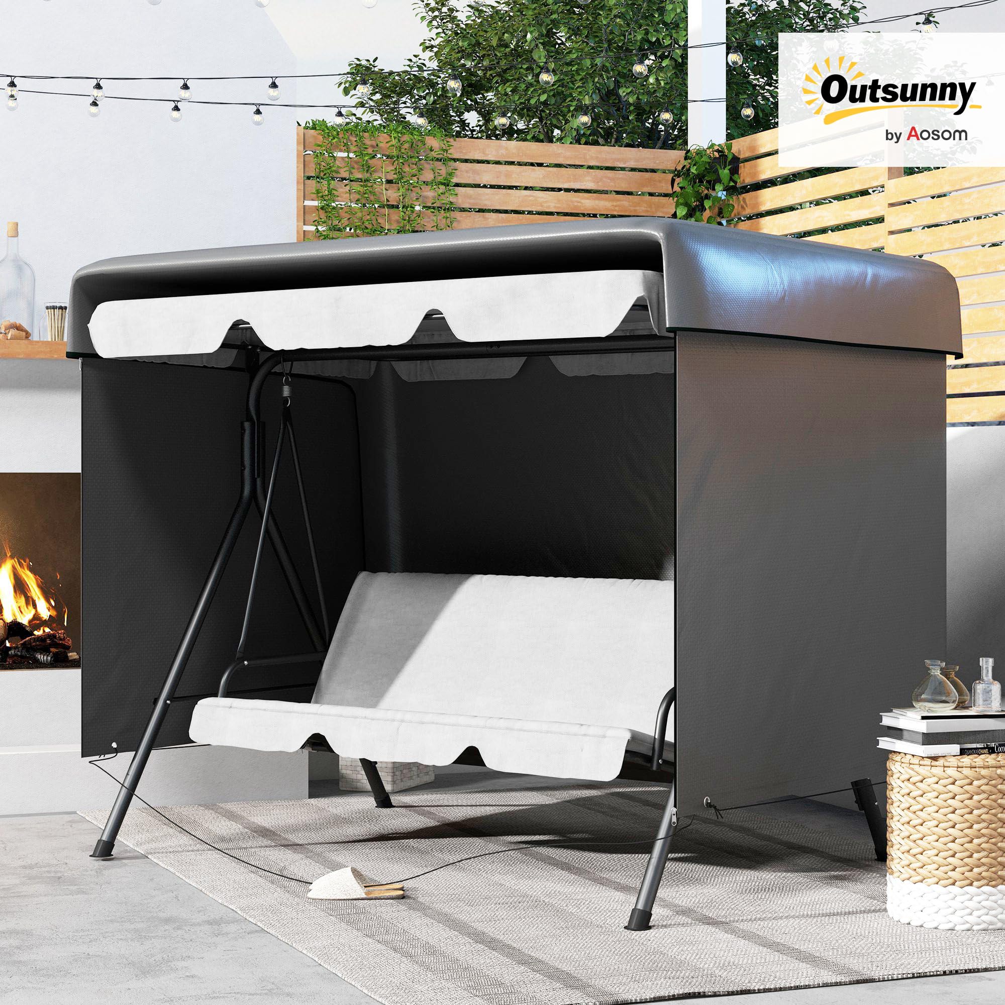 Outsunny Housse de Protection pour Balancelle de Jardin 3 Places Gris Foncé | Housse de Balancelle de Jardin, Toile PE Imperméable, Anti-Poussière et Coupe-Vent, 215 x 155 x 150 cm