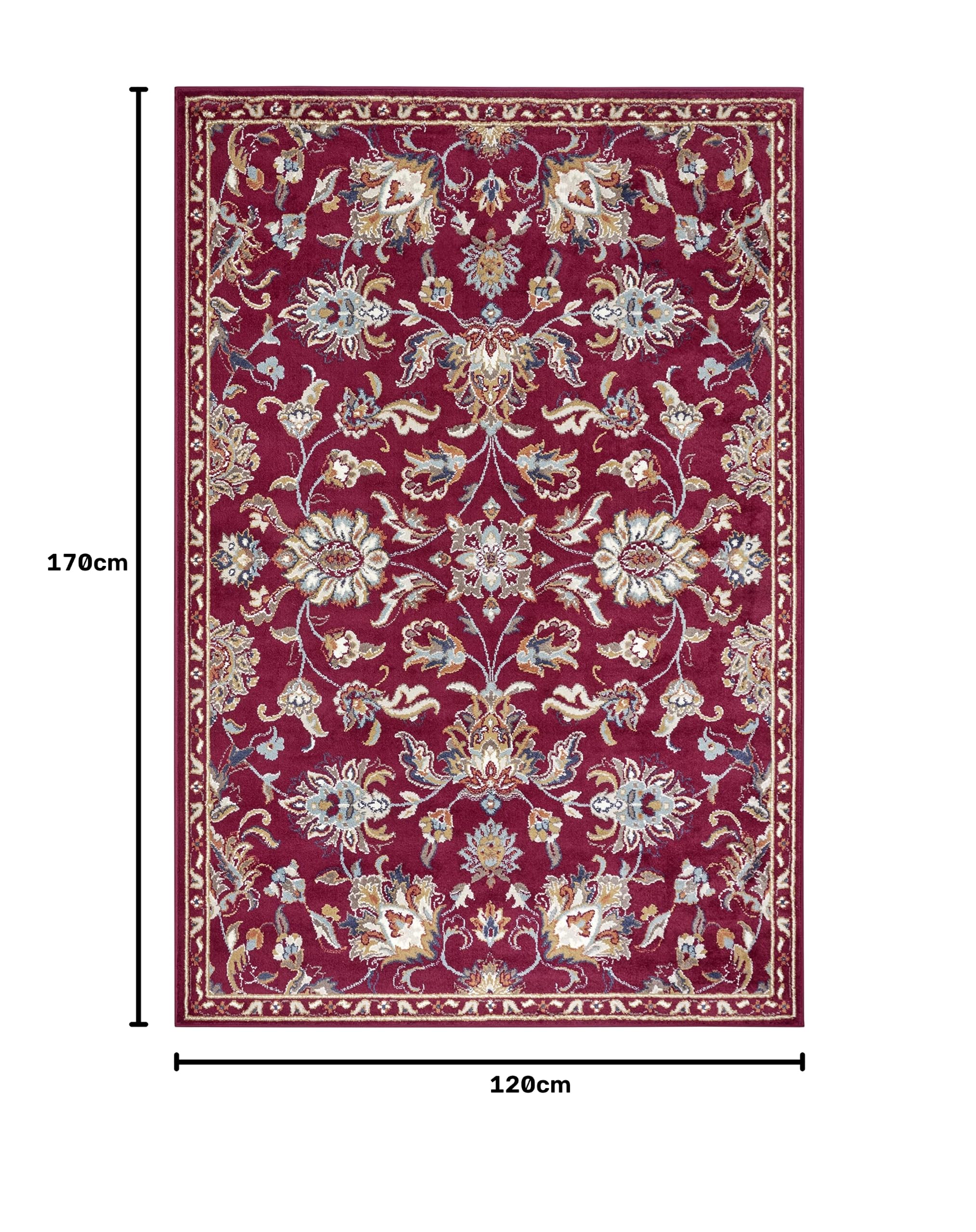 Hanse Home Caracci Tapis oriental classique, tissage serré, avec ornements et motifs floraux, poils courts et doux, pour chambre à coucher, salle à manger, salon, couloir, cuisine, rouge, 120 x 170 cm