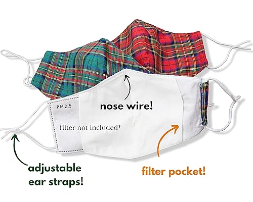 Miniatura 2 de Mascarillas reutilizables de moda lindas con cintas elásticas ajustables para las orejas y bolsillo para filtro para adultos, paquete de 5, 4, 3, 2,