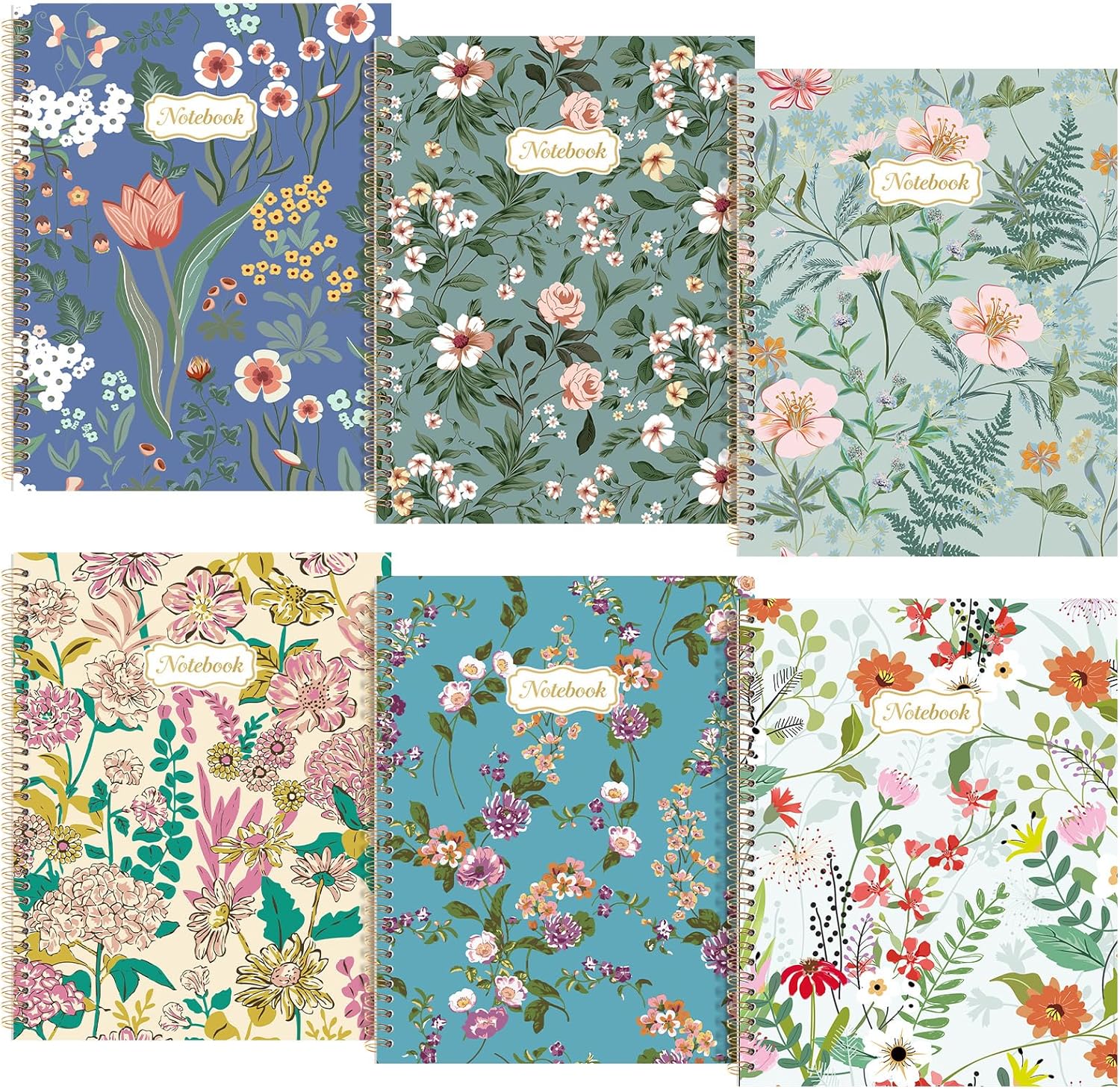 Marspark 6 Pack Spiral Notebook College Ruled A4 Aesthetic Journaling Notebooks for Work School Office Home, 8.5 x 11 Inches, 120 Pages (Floral)
