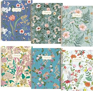 Marspark 6 Pack Spiral Notebook College Ruled A4 Aesthetic Journaling Notebooks for Work School Office Home, 8.5 x 11 Inches, 120 Pages (Floral)