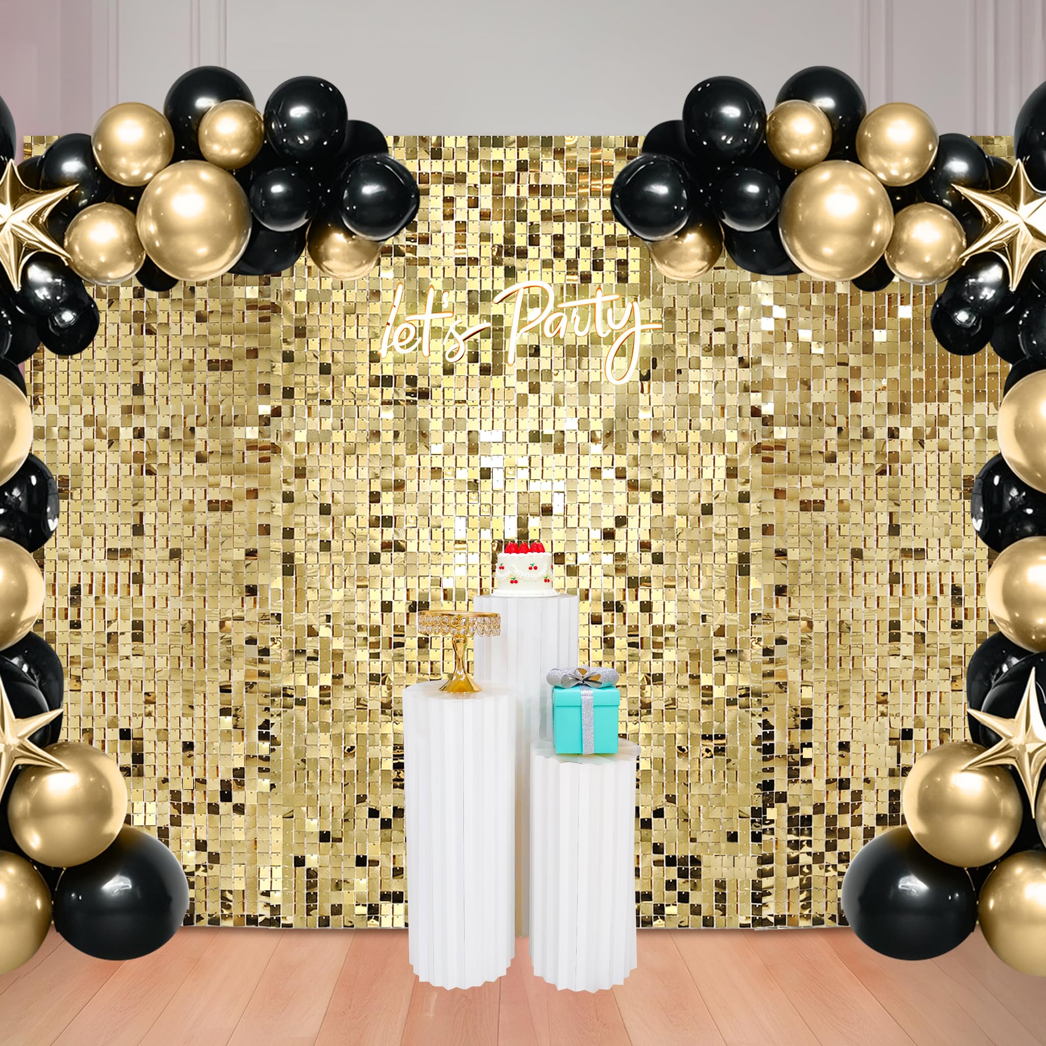 2,4 m x 1,8 m, sfondo da parete dorato chiaro brillante per decorazioni di compleanno, pannelli da parete dinamici quadrati con paillettes per matrimoni, lauree, discoteche, feste di fidanzamento
