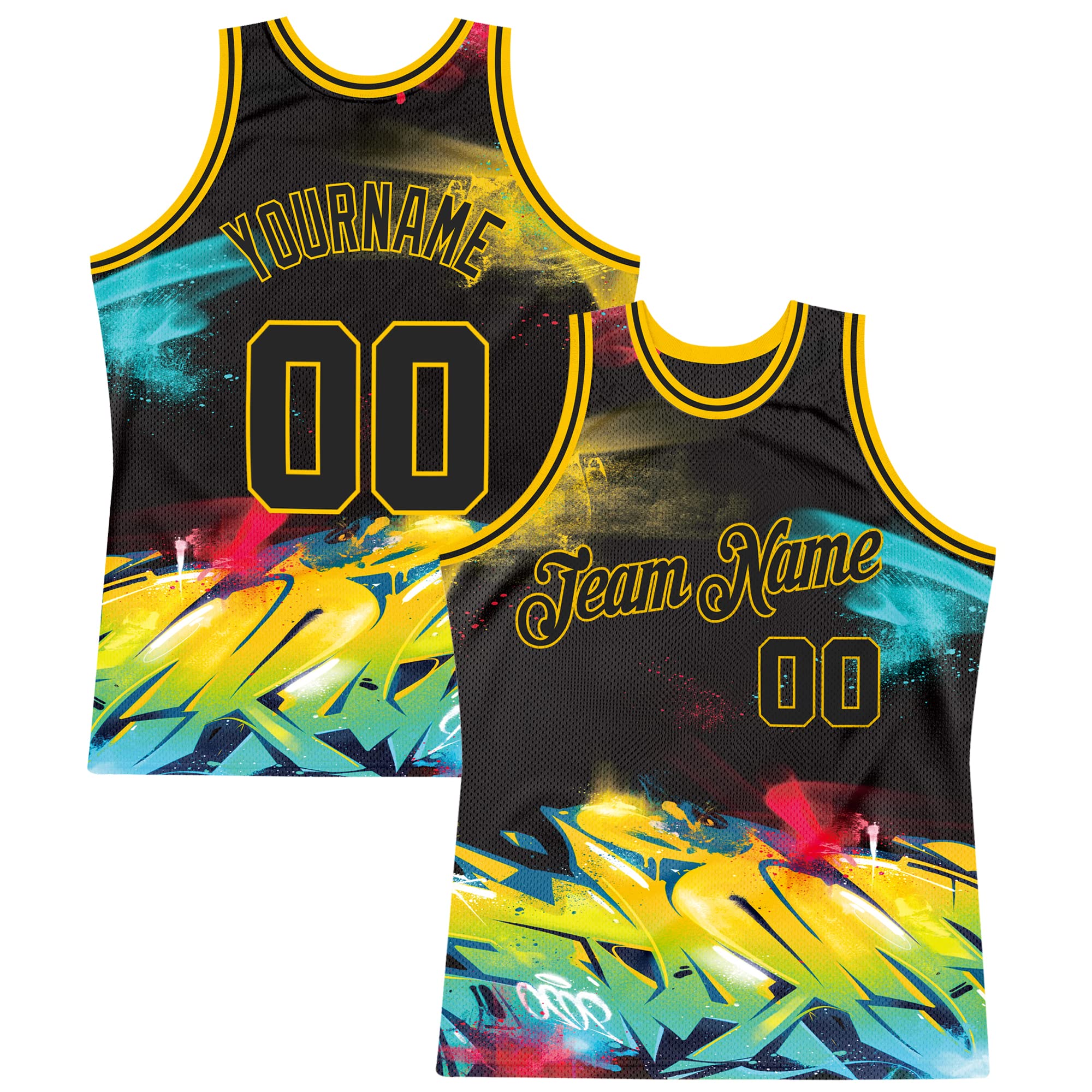 Custom Party's Basketball Jerseys for Men & Boy-Make Your Own Jersey Sports Shirts Stitched Personalized Team Name and Number,Graffiti and Black-yellow