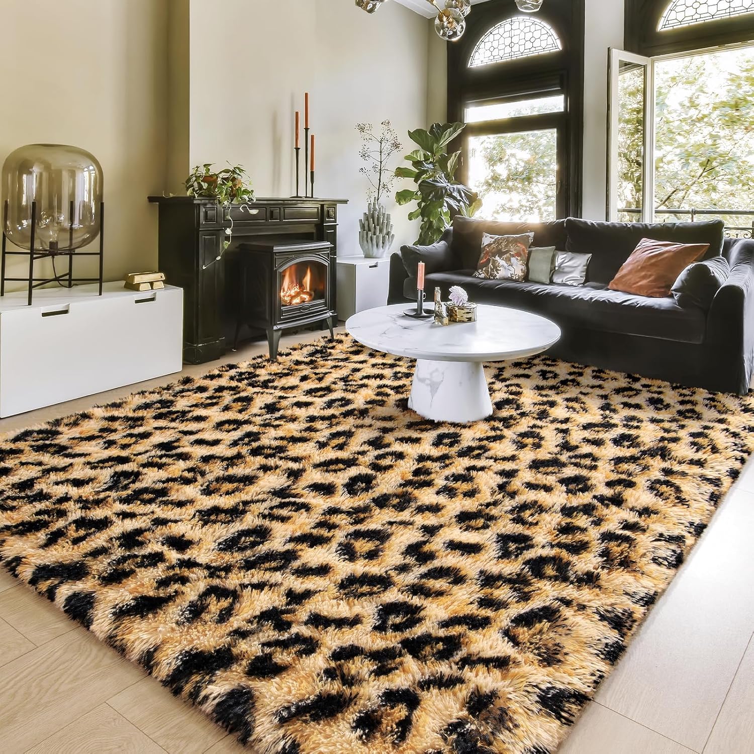 Amearea Fluffy Leopard Rug, Premium Cheetah Print Rugs, Soft Comfy Faux Fur Animal Carpet for Kids Room Bedroom, Living, Shaggy Teen Room Home Decor, Khaki 4x6 Feet - Image 8