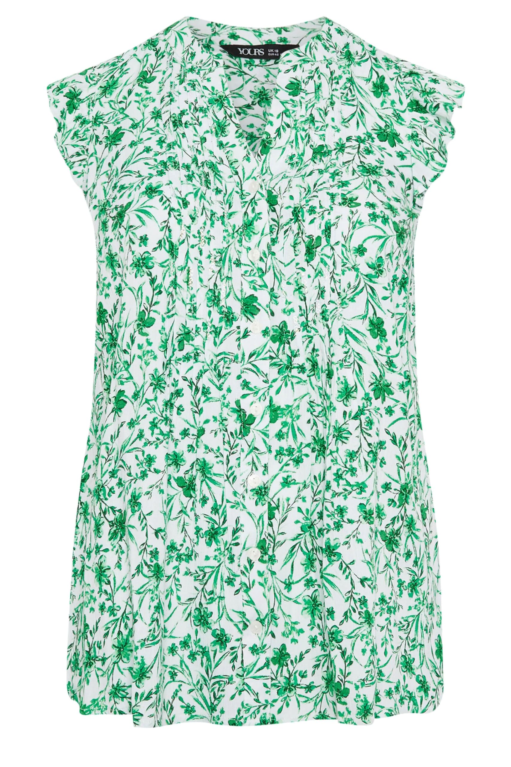 Yours Women's Green Curve Floral Pintuck Blouse - Plus Size Curve
