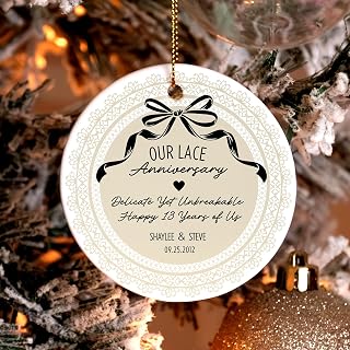 Personalized Anniversary Ornament, Custom Lace Wedding Keepsake, Married 13 Years Ceramic Decoration, Unique for Couple, Personalized Yearly Marriage Gift