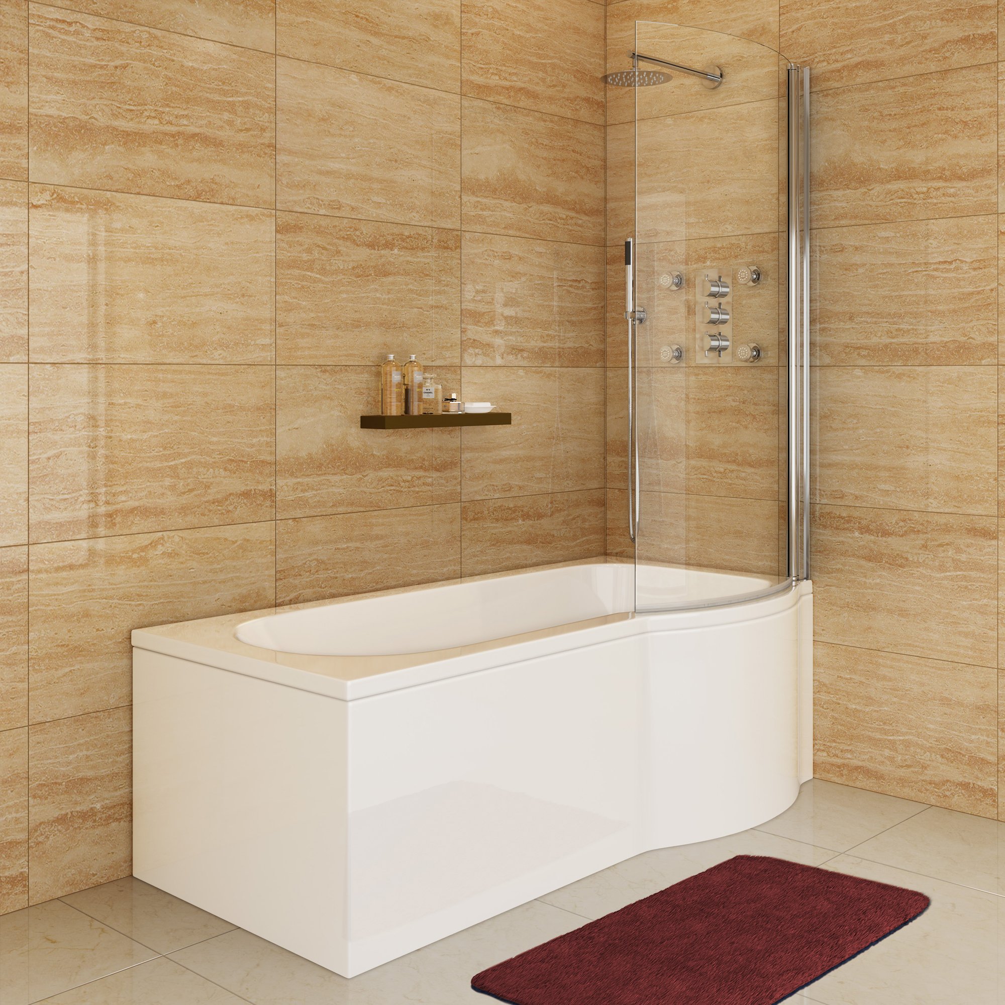 1600 mm Right Hand P-Shaped Bath Modern Shower with Shower Screen + Bath Panel Set