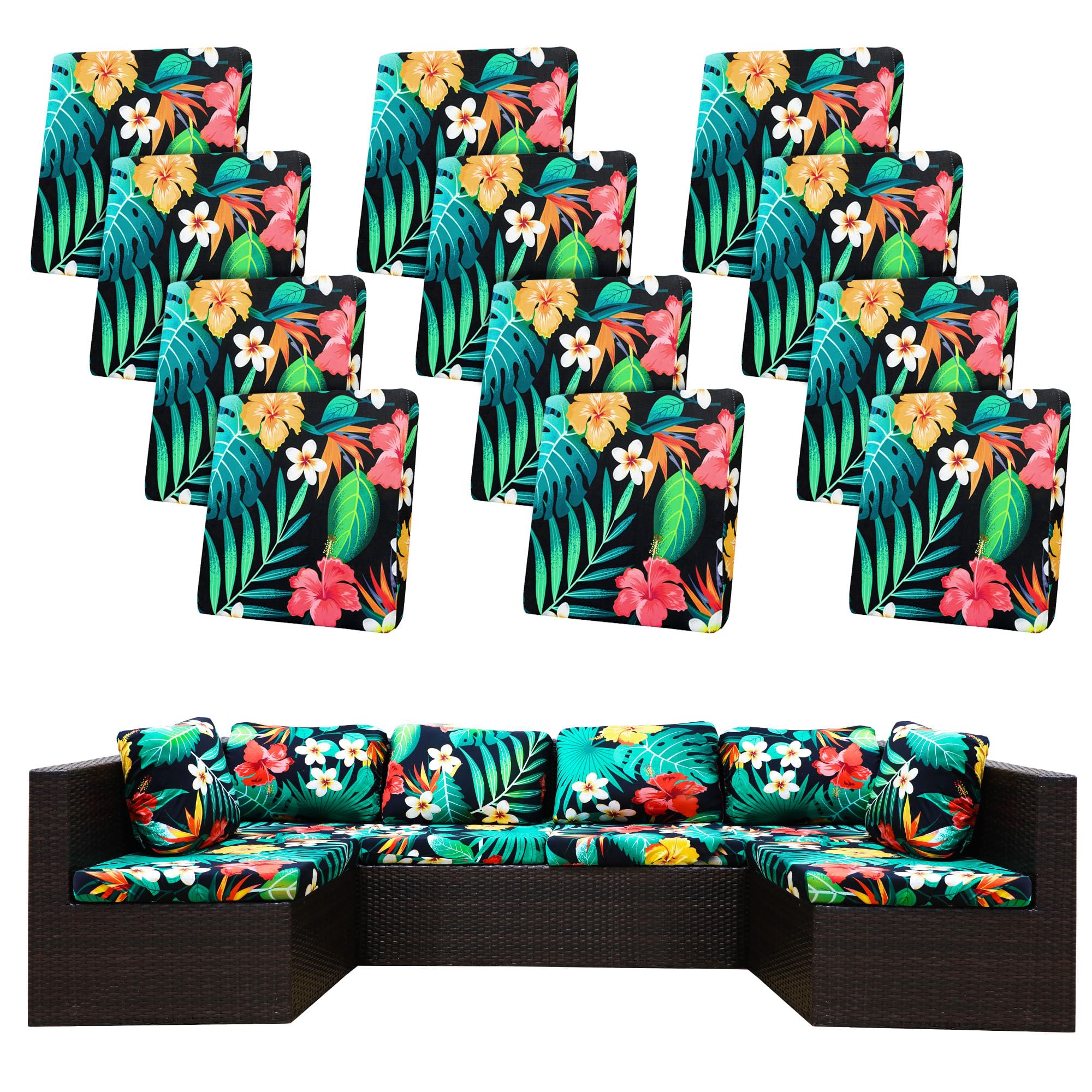 12 Pcs Outdoor Cushion Covers, Patio Sofa Cushion Covers Replacement