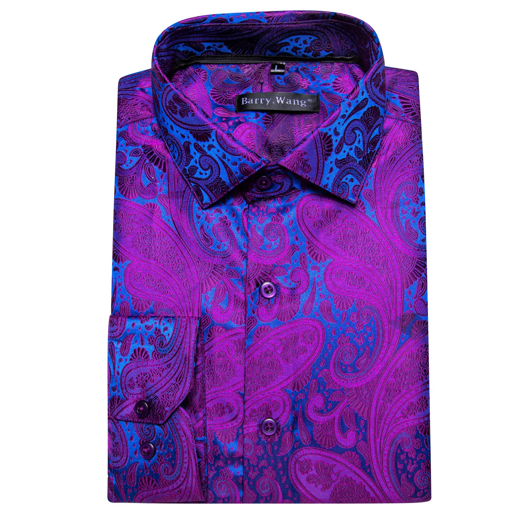 Barry.Wang - Camisa de vestir de manga larga de cachemira con diseño de flores para hombre