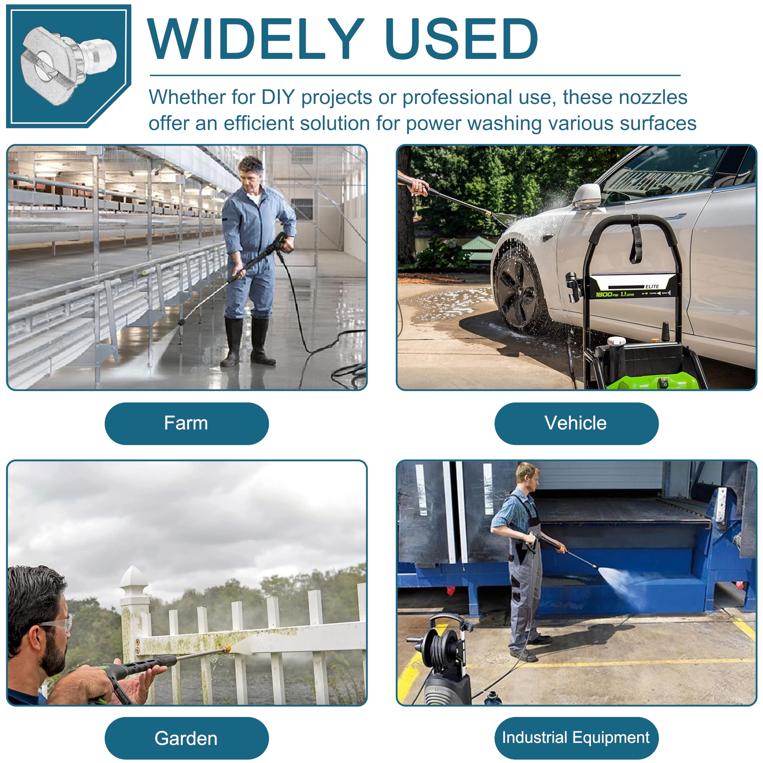 Boquillas de lavado a presión de 2000 PSI, repuesto para Greenworks Cleaning 5201502, compatible con todas las lavadoras a presión Greenworks, conexión rápida de 1/4 pulgadas, juego de 5