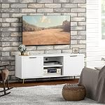 HOMCOM TV Stand for TVs up to 55 Inch, Modern Fluted Entertainment Center with Storage Cabinets and Open Shelves, Media Console Table for Living Room, Bedroom, White