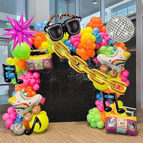 Miniatura 2 de 90s 80s Disco Theme Party Decorations, 171Pcs Balloon Arch Kit with Retro Disco Ball Radio Glasses Roller Skate Musical Note Chain Star Foil