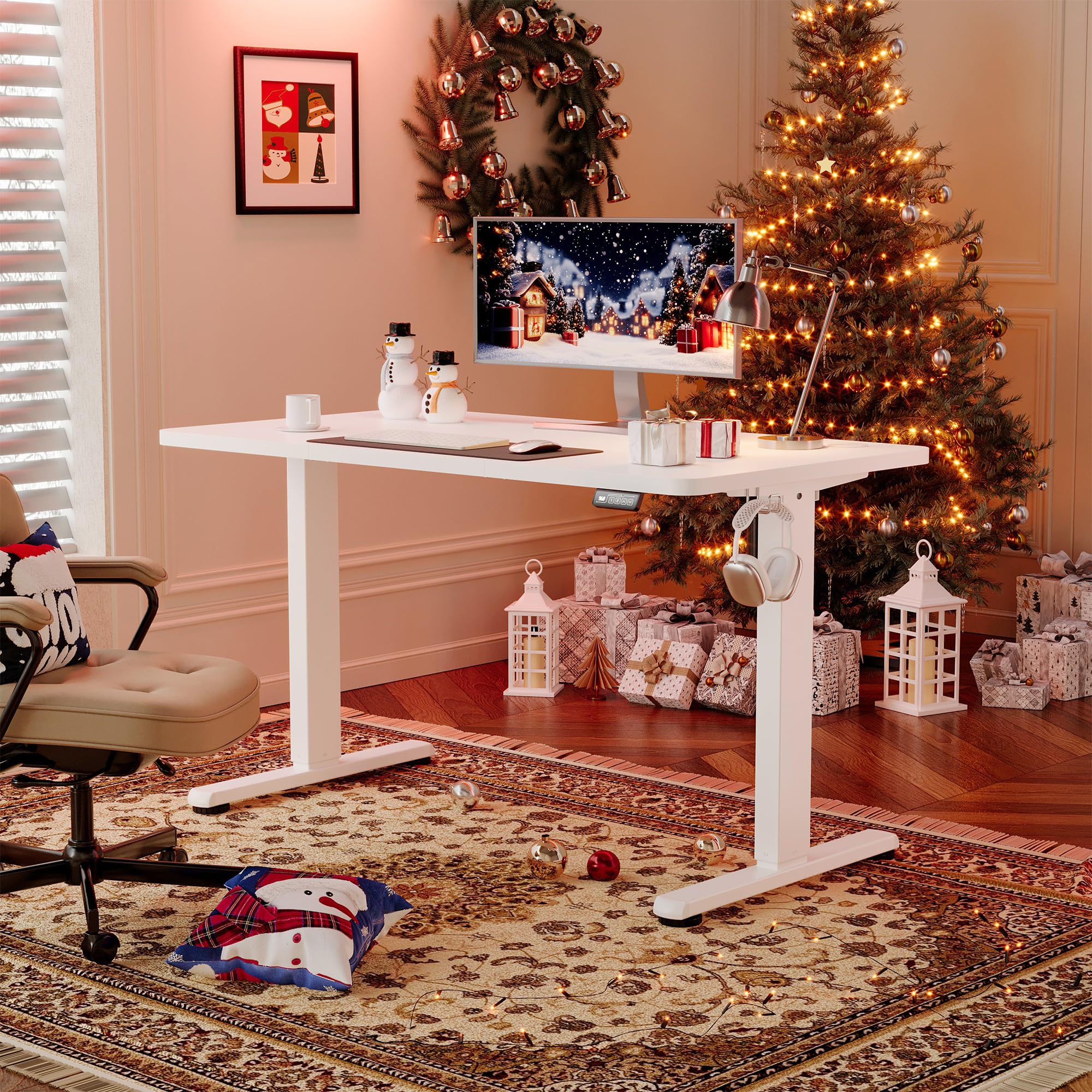 Höhenverstellbarer Schreibtisch 120 x 60 cm, Weiß | Elektrisch höhenverstellbarer Schreibtisch mit Memory Funktion, Gaming Tisch, Computertisch für Büro, Standing Desk
