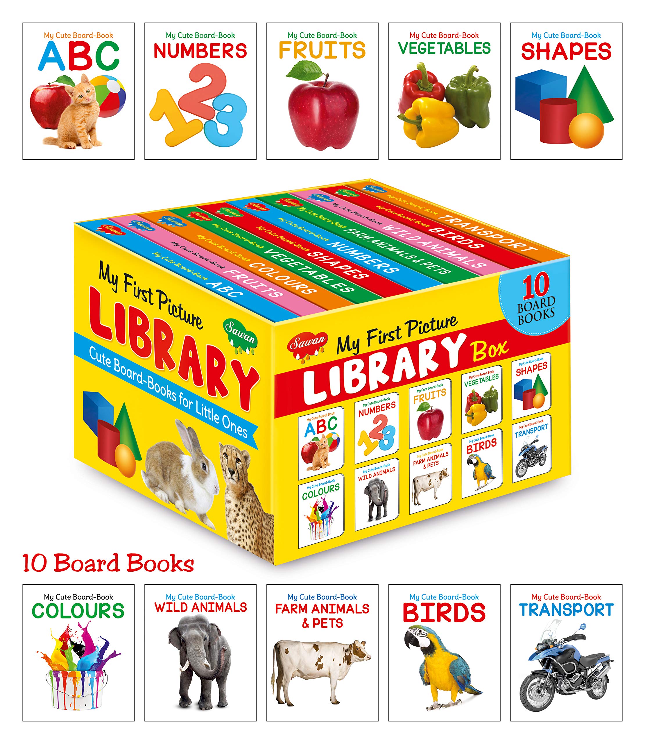 My First Picture Library Box of 10 Board Books (Pre-School Books) | Gift Set For Kids [Board book] Sawan; Manoj Publications Editorial Board; Sahil Gupta and Shashank