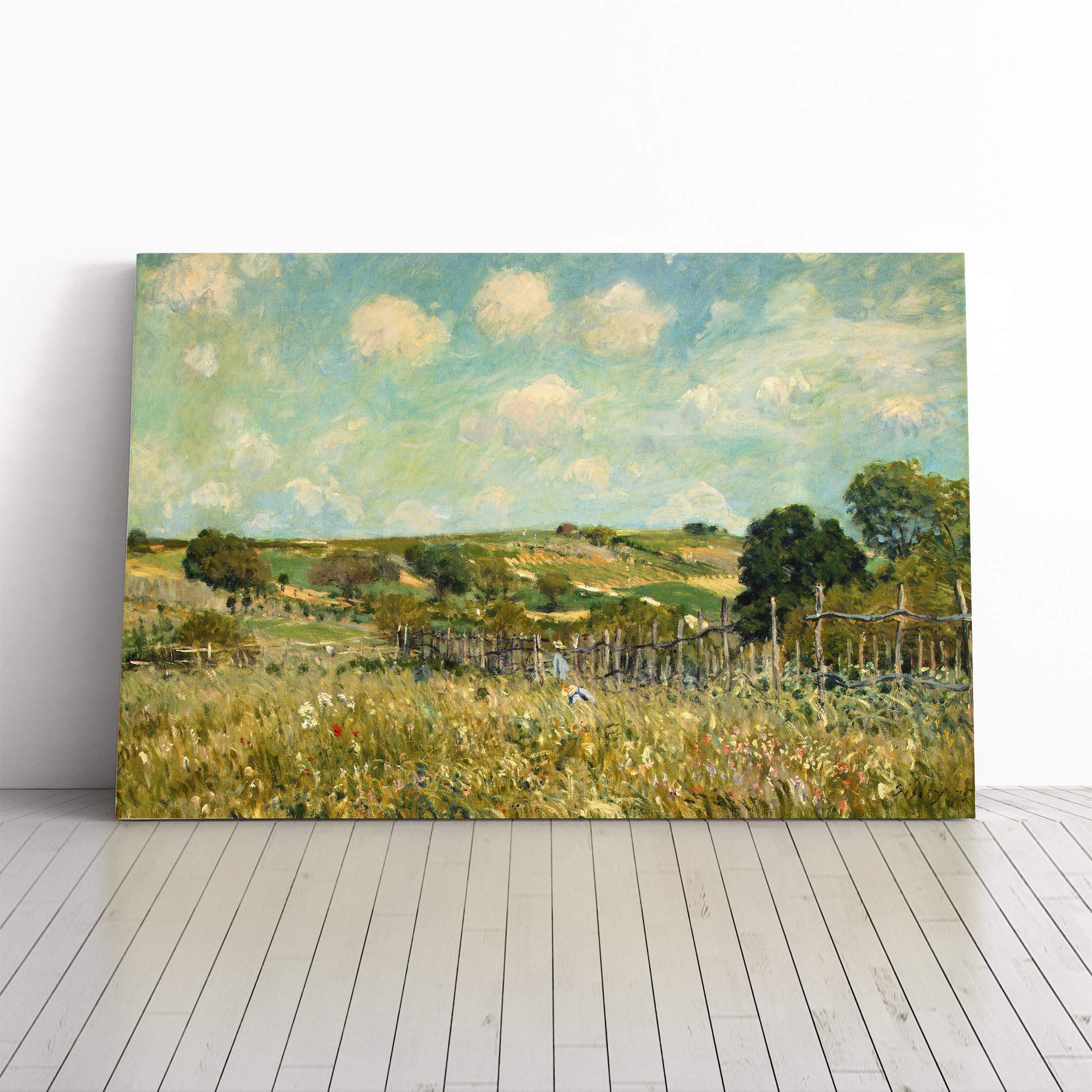 Alfred Sisley The Meadow Canvas Print | Gallery Wrapped 30mm Frame Wall Art | 30x20 inches | Ready to Hang | Modern Landscape Picture | Living Room Bedroom Lounge Office