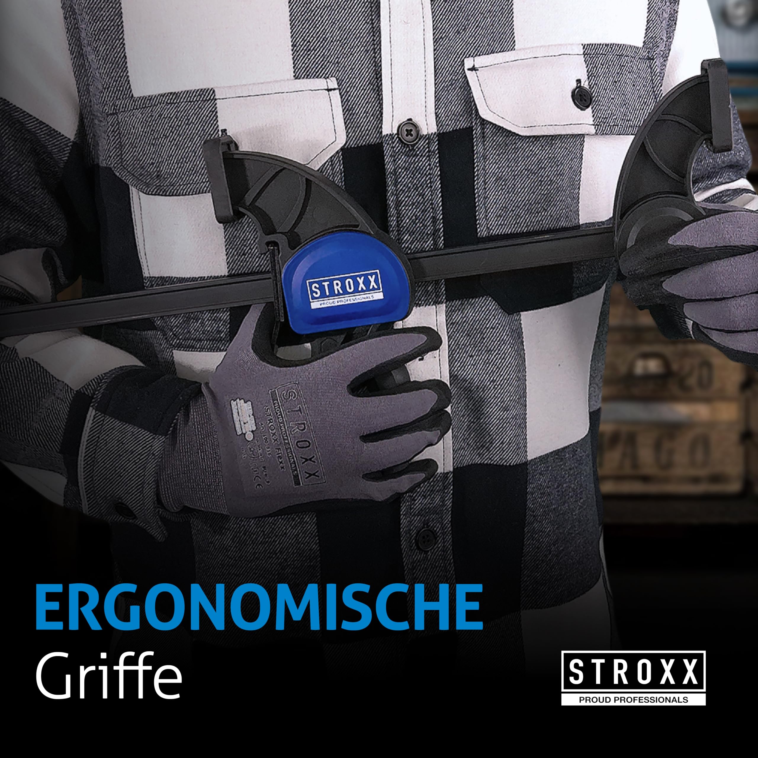 STROXX® 1x Einhandzwinge |Spannweite: 600mm| Klemmkraft je Zwinge: 159 Kg | Schraubzwinge | Spanner | Zwinge | Einhandzwinge | mit Gummipads und Quick Release Funktion