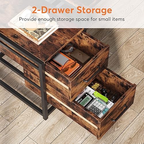 Miniatura 6 de Tribesigns Escritorio para computadora de 55 pulgadas con 2 cajones y estantes de almacenamiento, escritorio de oficina rústico con hutch, mesa de