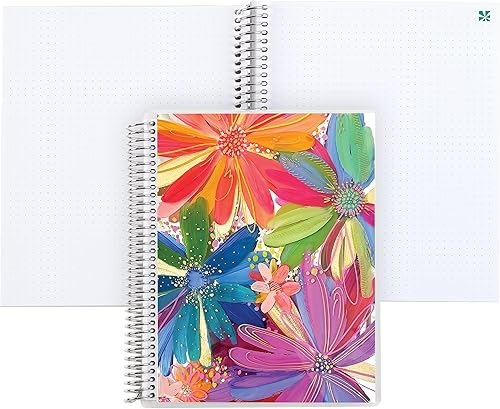 Erin Condren Ettavee - Cuaderno de espiral platino con cuadrícula de puntos de 7 x 9 pulgadas, pétalos de colores, 160 páginas de cuadrícula de
