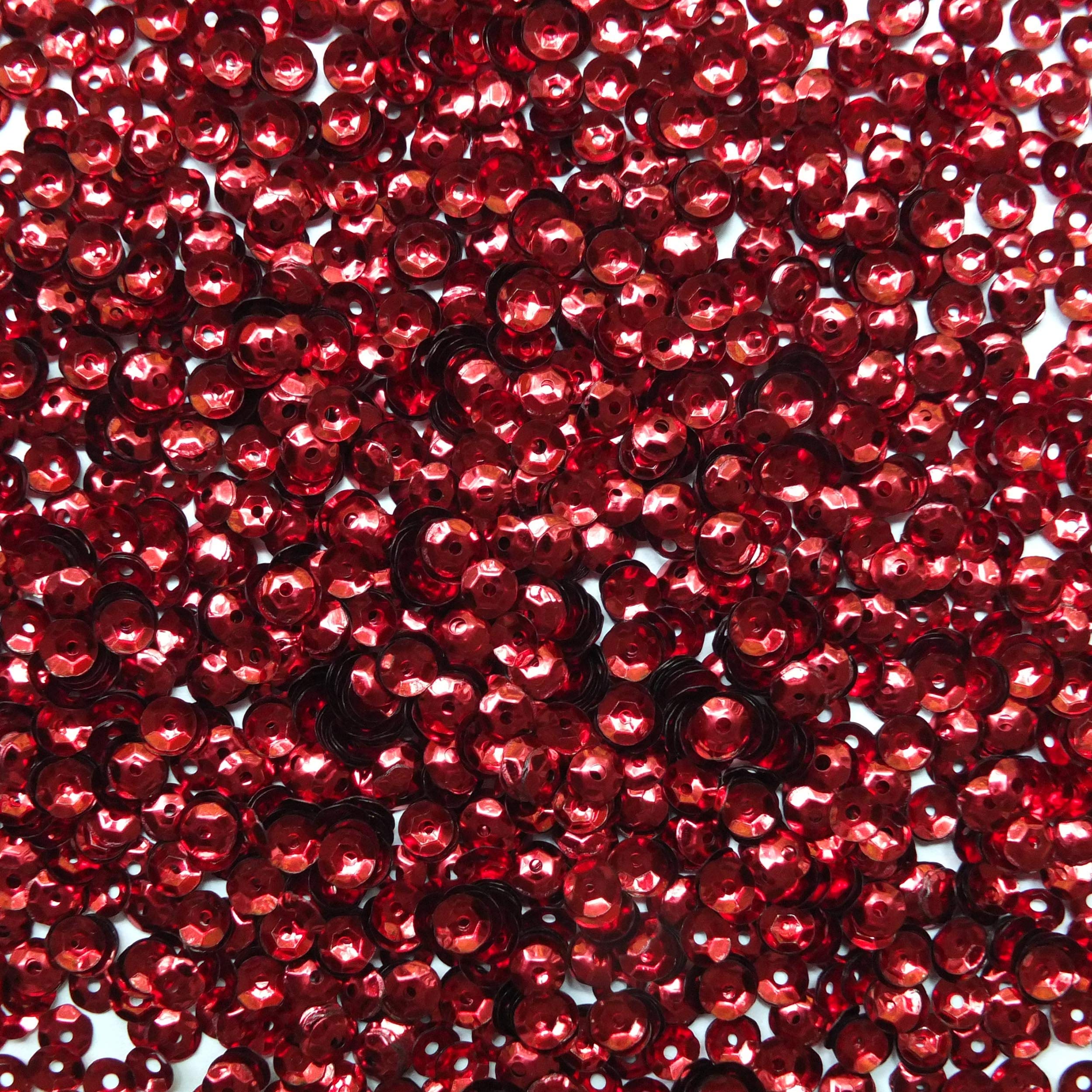 5mm Cup Sequins Red Metallic Medium Hole Made in USA