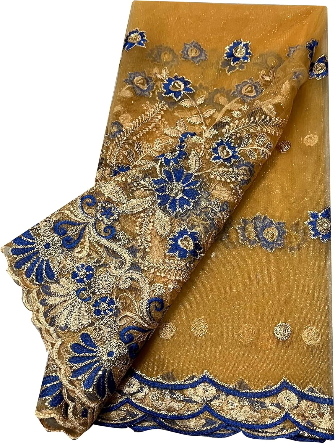 Tulle Lace Embroidery Fabric New Sequin Lace Organza Mesh Fabric Wedding Bridal Textile Party 2 Yards & 5 Yards (Gold, 5 Yard pre Cut)