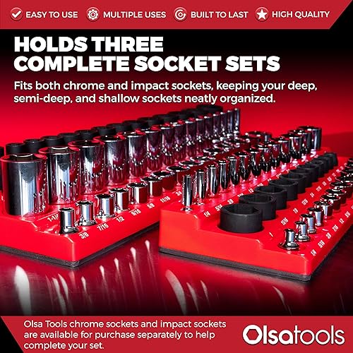 Miniatura 102 de Olsa Tools Organizador magnético de enchufes (unidad de 1/2 pulgada, 3 filas) - Organizador magnético de herramientas y soporte de enchufes