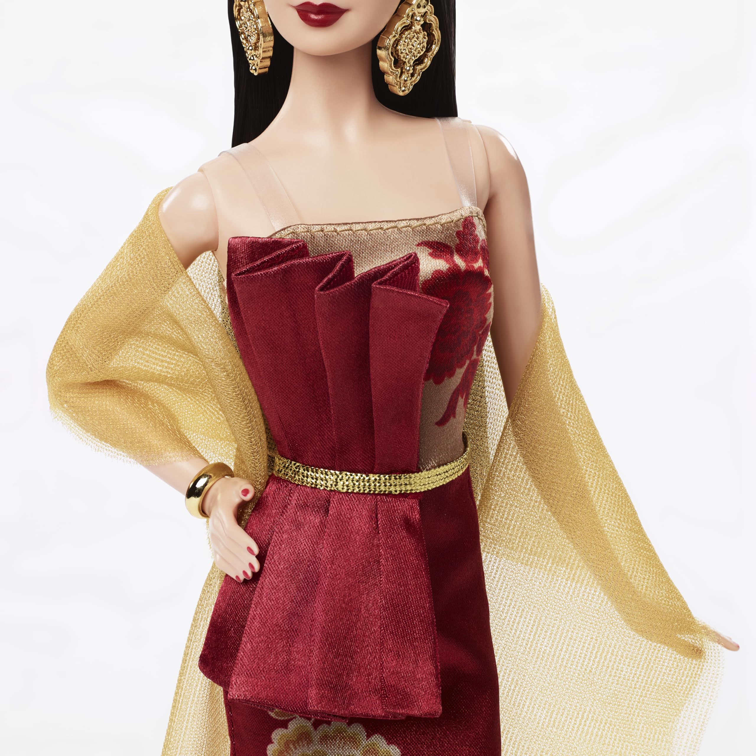 Barbie Signature Lunar New Year 2026 Księżycowy Nowy Rok Lalka kolekcjonerska, czerwona sukienka w złociste piwonie, kolekcjonerska zabawka na święta dla dzieci 6+ i kolekcjonerów, JJX83