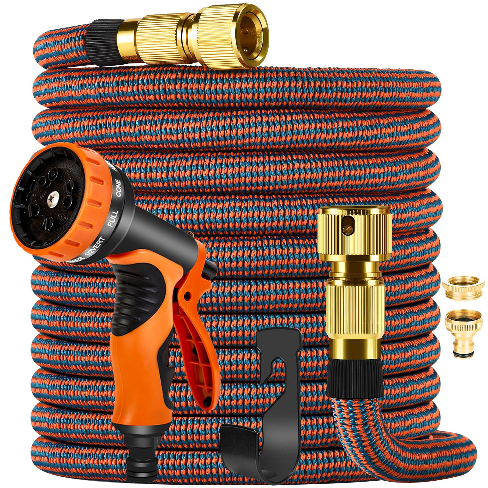 HmiL-U Verbesserter 3750D-Gartenschlauch mit 8-Funktions-Spritzpistole, robuster, flexibler Dehnschlauch mit massiven Messingbeschlägen, Knickschutz und leichtes Design für mühelose Gartenarbeit