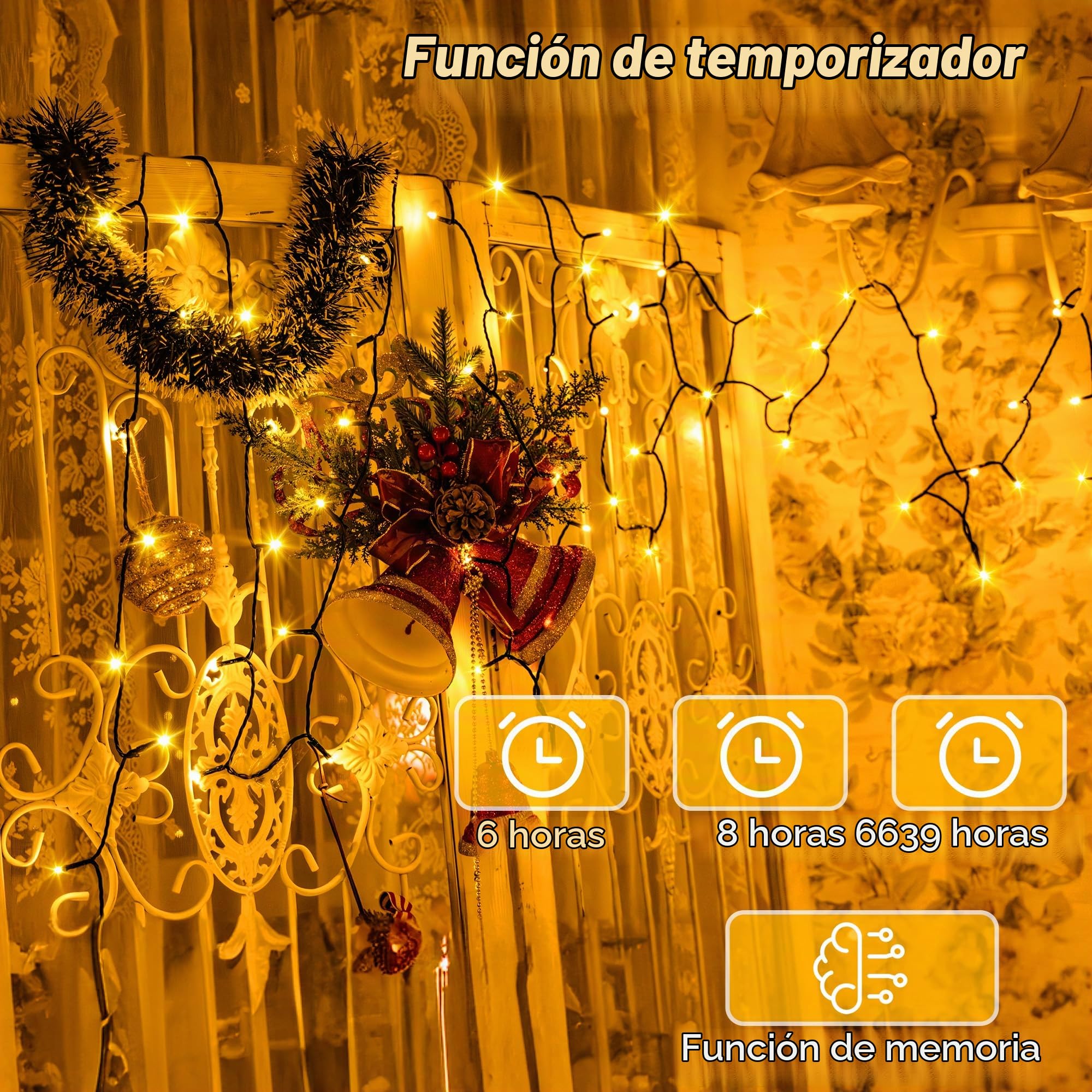 Auriostar Luces Navidad Exterior 60m, 600LEDs Luces Arbol Navidad Interior 8 Modos, IP44 Impermeable Exterior con Control Remoto, LED para Habitacion, Fiestas, Boda, Balcon