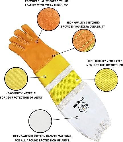 Miniatura 6 de Brutul Bee - Guantes ventilados de piel de vaca con goma y malla manguito largo protector ventilado mangas