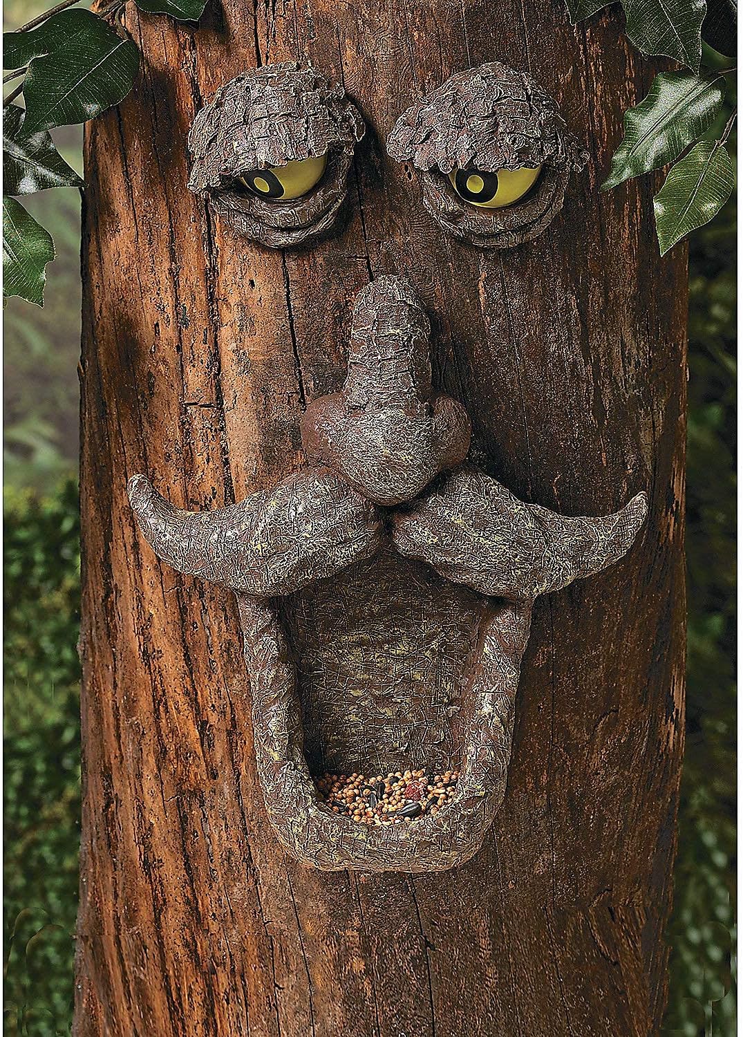 Tree Face Bird Feeder (Hand Painted) Fun Outdoor Decor Includes Glow in The Dark Eyes