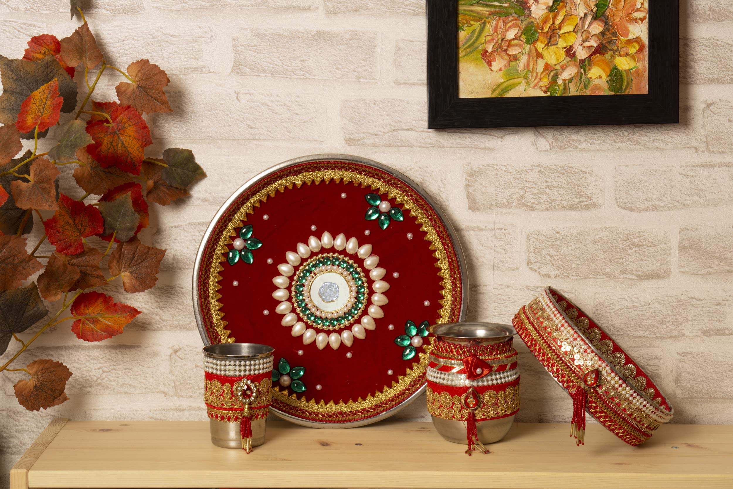 Buy Indotribe 4pc Red Karwa Chauth Thali Set Karva Chauth Thali Set