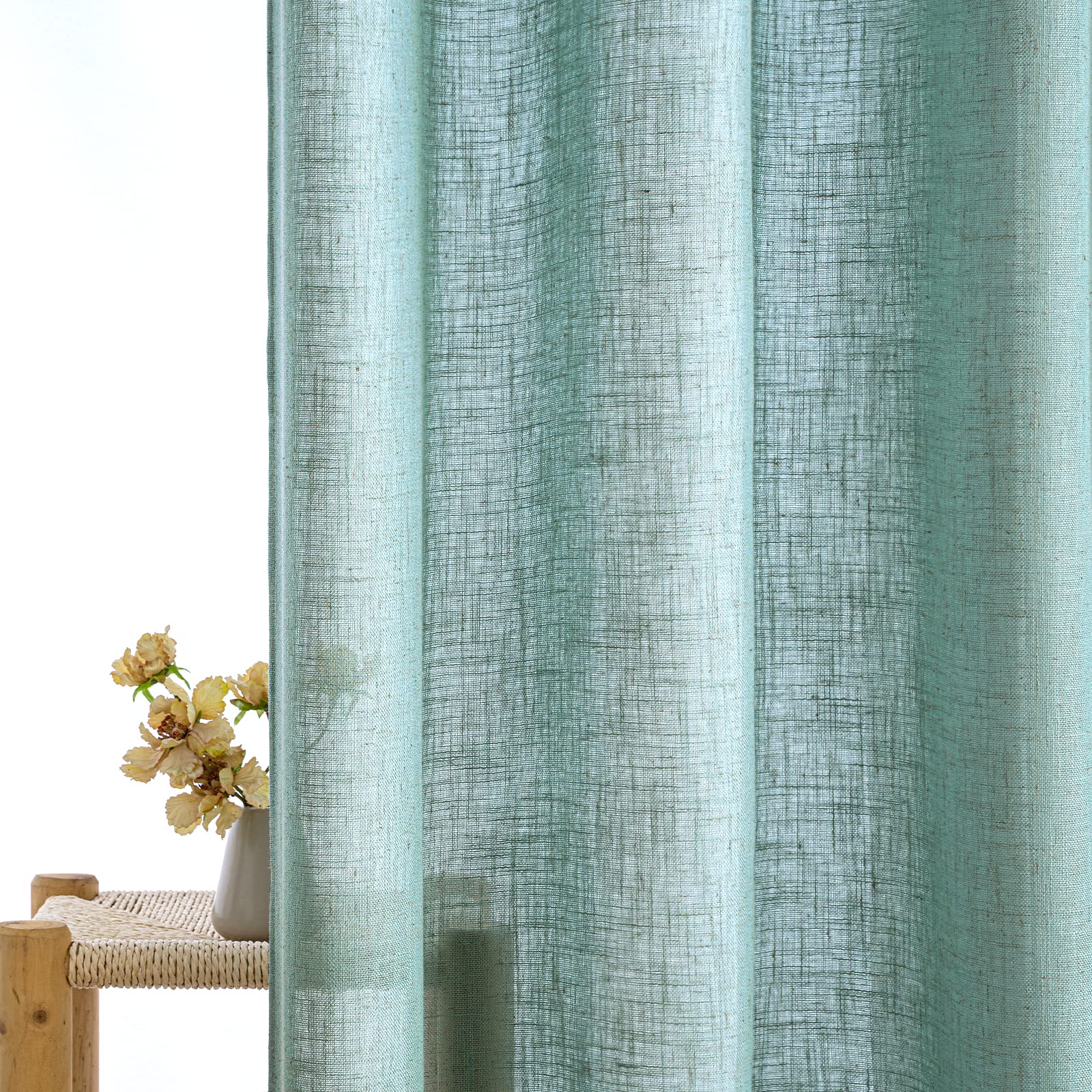 EMEMA Gordijnen, linnen, gordijn met oogjes, voile, linnenlook, modern, half -transparant, voor woonkamer, decoratieve vitrage, keukengordijnen, set van 2, 140 x 300 cm (b x h), beige