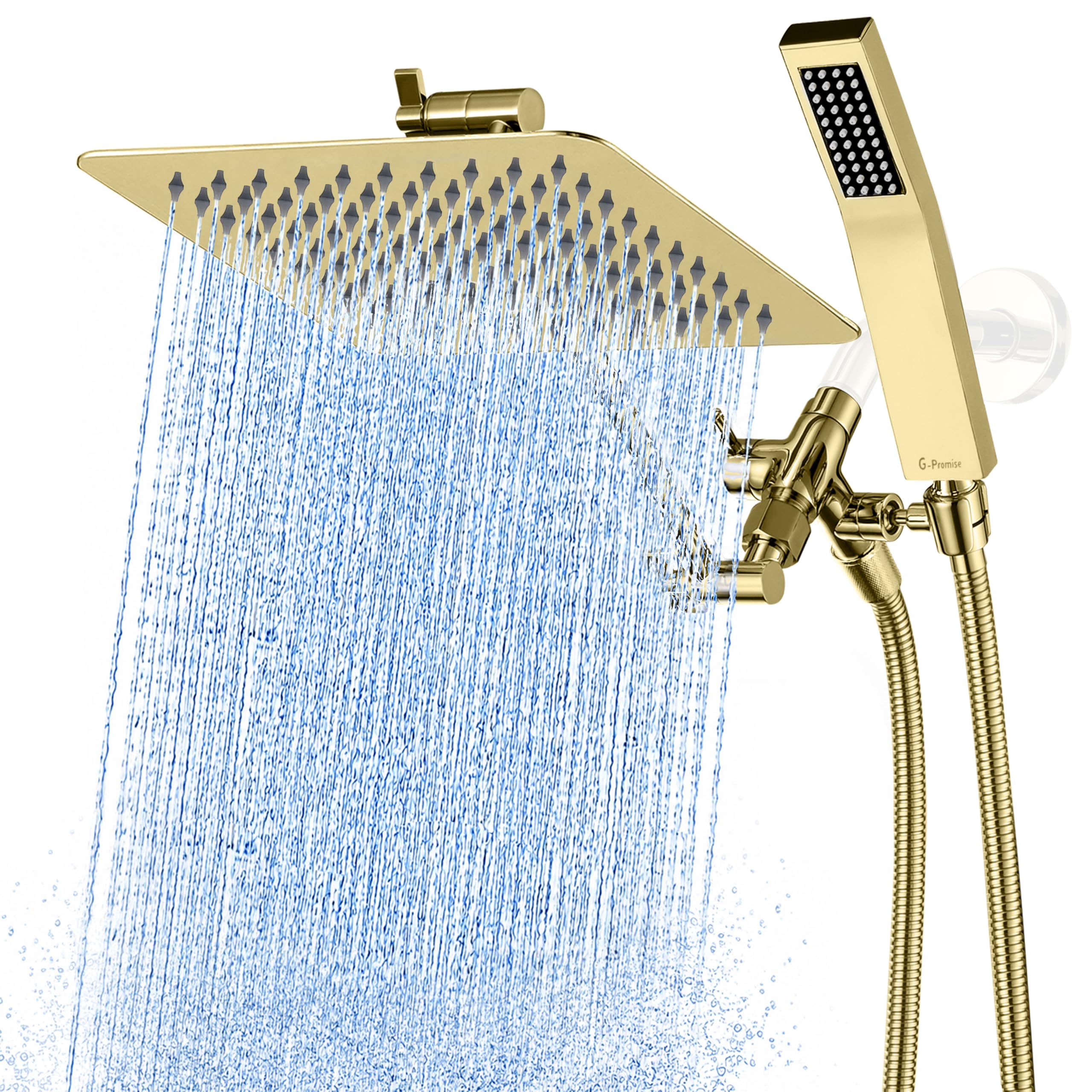G-Promise All Metal Dual Square Shower Head Combo | 8" Rain Shower Head | Handheld Shower Wand with 71" Extra Long Flexible Hose | Smooth 3-Way Diverter | Adjustable Extension Arm - A Bathroom Upgrade