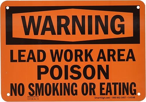 Miniatura 2 de SmartSign Letrero con texto en inglés "Advertencia área de trabajo con plomo, veneno, no fumar o comer"  Aluminio de 12 x 18 pulgadas